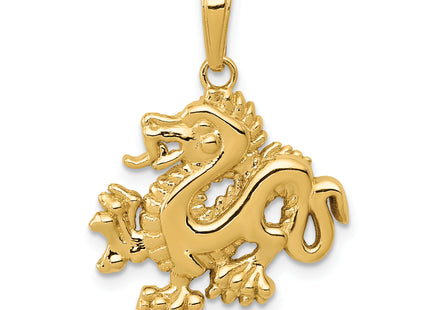 14k Solid Polished Dragon Pendant, 23 x 18.5mm