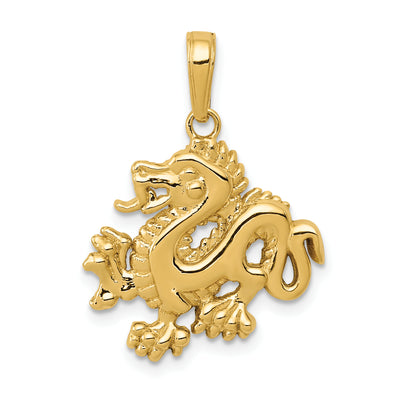 14K Solid Polished Dragon Pendant, 23 x 18.5mm