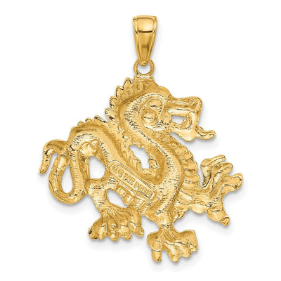 14K Solid Polished Dragon Pendant, 31.5 x 26mm