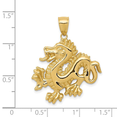 14K Solid Polished Dragon Pendant, 31.5 x 26mm