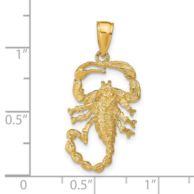 14K Solid Polished Open-Backed Scorpion Pendant, 30 x 14mm