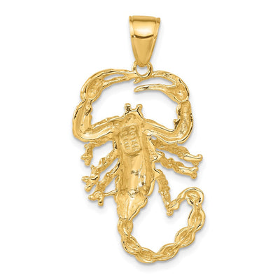14K Solid Polished Open-Backed Scorpion Pendant, 39 x 19mm