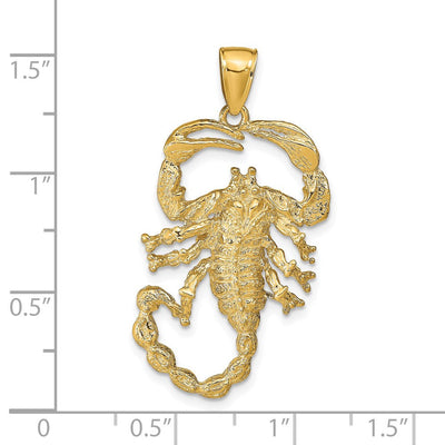 14K Solid Polished Open-Backed Scorpion Pendant, 39 x 19mm