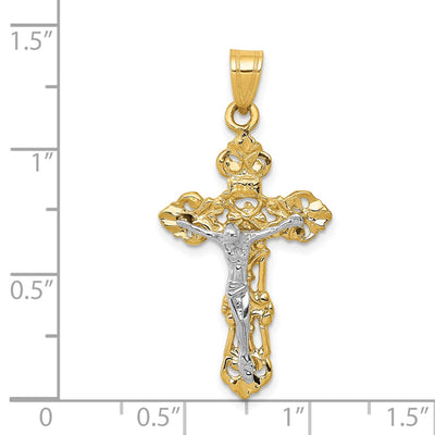 14K Two-tone Fleur De Lis Crucifix Pendant
