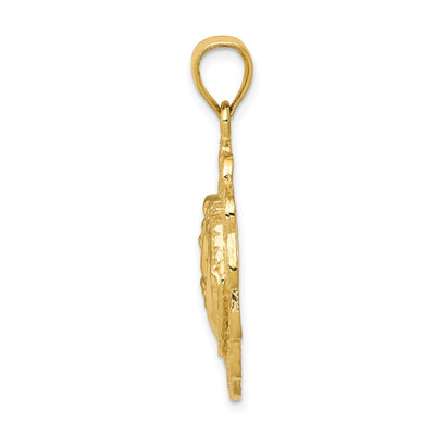 14K Solid Polished Horse Head in Horseshoes Pendant