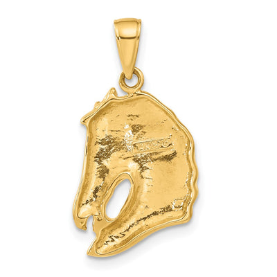 14K Solid Polished Open-Backed Horse Head Pendant