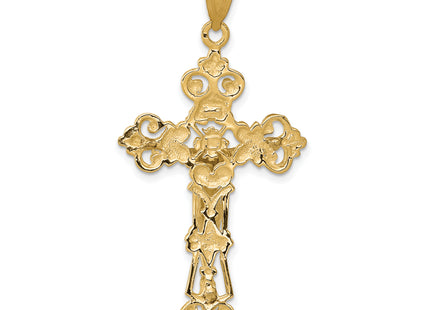 14k Two-tone Inri Fleur De Lis Crucifix Pendant, 47 x 23mm