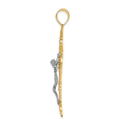 14K Two-tone Inri Fleur De Lis Crucifix Pendant, 57 x 31mm