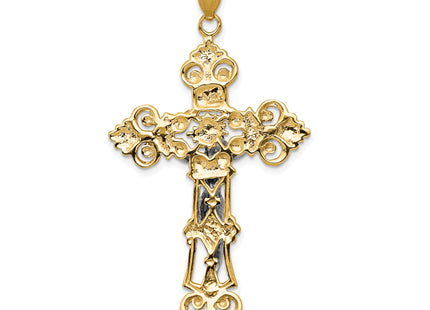 14k Two-tone Inri Fleur De Lis Crucifix Pendant, 57 x 31mm