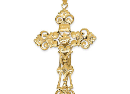 14k Two-tone INRI Fleur De Lis Crucifix Pendant (Style C244)