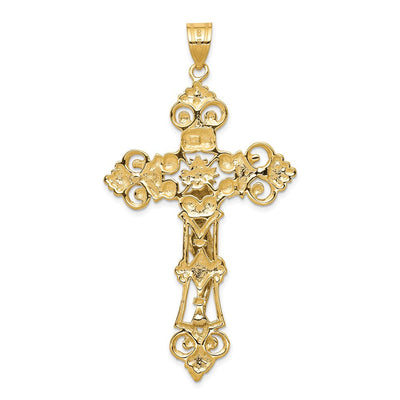 14K Two-tone Inri Fleur De Lis Crucifix Pendant, 68 x 36mm