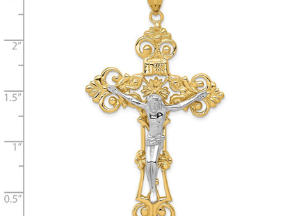 14k Two-tone INRI Fleur De Lis Crucifix Pendant (Style C244)