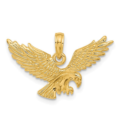 14K Solid Polished Eagle Landing Pendant