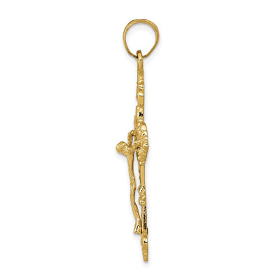 14K Inri Fleur De Lis Crucifix Pendant, 41 x 21mm