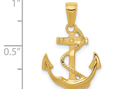 14k Solid Polished Anchor Pendant, 24 x 11mm