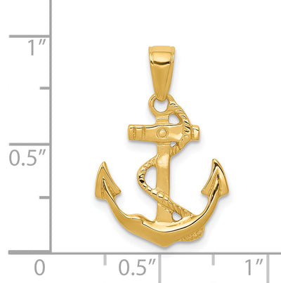 14K Solid Polished Anchor Pendant, 24 x 11mm