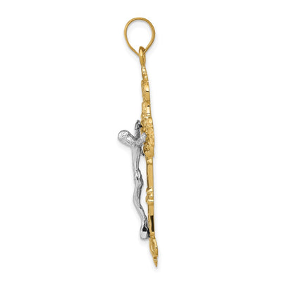 14K Inri Fleur De Lis Crucifix Pendant, 46 x 24mm