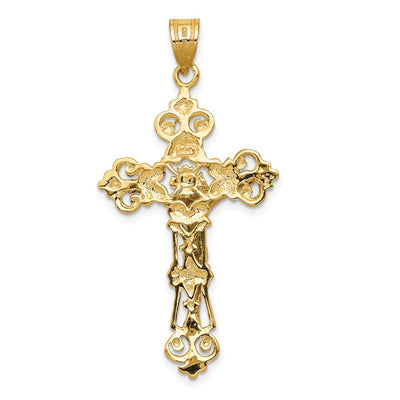 14K Inri Fleur De Lis Crucifix Pendant, 46 x 24mm