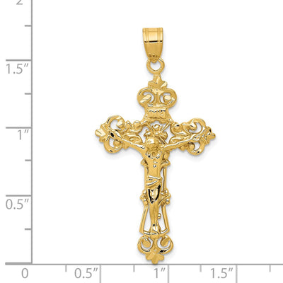 14K Inri Fleur De Lis Crucifix Pendant, 46 x 24mm