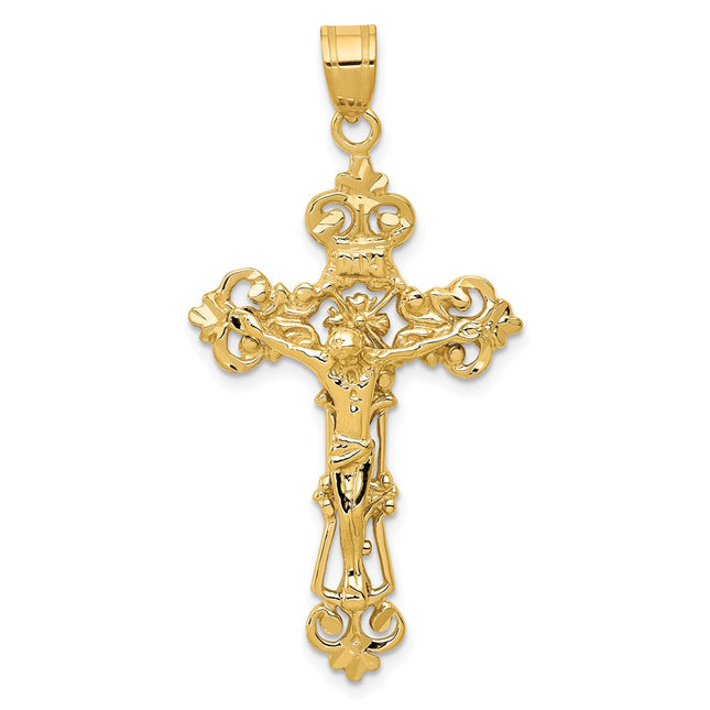 14k Inri Fleur De Lis Crucifix Pendant, 46 x 24mm