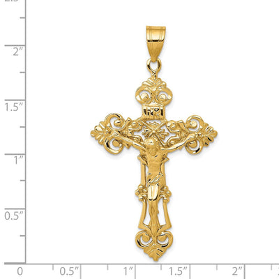 14K Inri Fleur De Lis Crucifix Pendant, 57 x 31mm