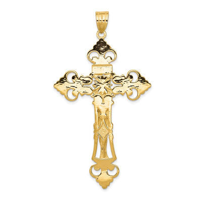 14K Inri Fleur De Lis Crucifix Pendant, 66 x 36mm