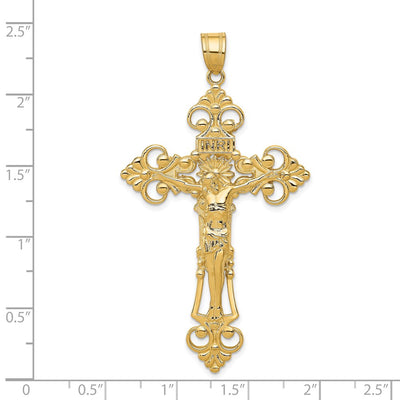 14K Inri Fleur De Lis Crucifix Pendant, 66 x 36mm