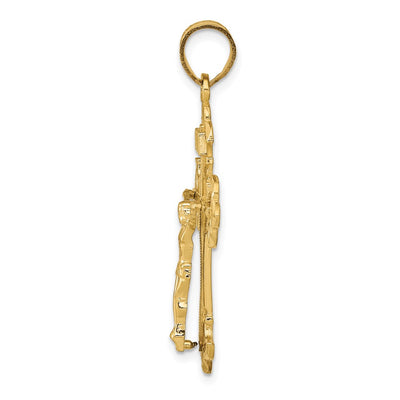 14K Inri Fleur De Lis Crucifix Pendant, 39 x 22mm