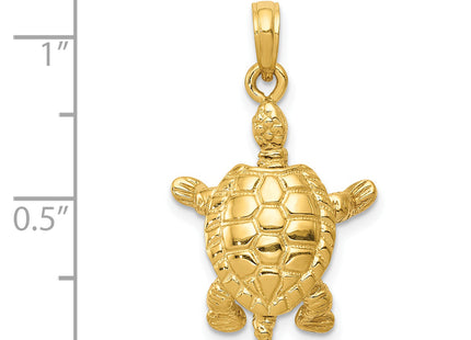 14K Solid Polished 3-D Moveable Turtle Pendant, 25 x 16.5mm
