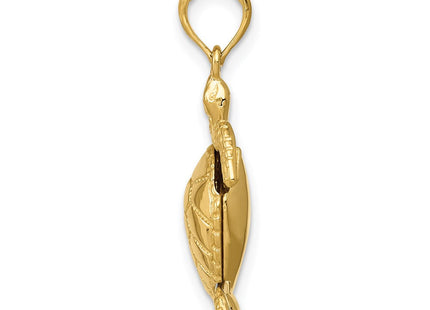 14K Solid Polished 3-D Moveable Turtle Pendant (Style C2545)