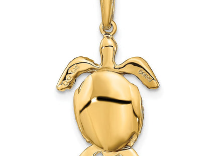 14K Solid Polished 3-D Moveable Turtle Pendant (Style C2545)