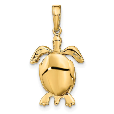 14K Solid Polished 3-D Moveable Turtle Pendant, 19 x 14mm