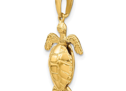 14K Solid Polished 3-D Moveable Turtle Pendant (Style C2545)