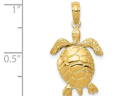 14K Solid Polished 3-D Moveable Turtle Pendant (Style C2545)