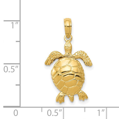 14K Solid Polished 3-D Moveable Turtle Pendant, 19 x 14mm