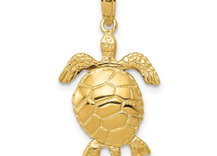 14K Solid Polished 3-D Moveable Turtle Pendant (Style C2545)
