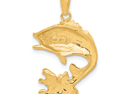 14k Polished Open-Backed Bass Fish Pendant, 31 x 18mm
