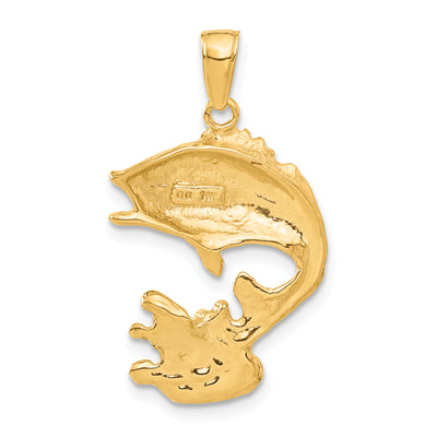 14K Polished Open-Backed Bass Fish Pendant, 31 x 18mm