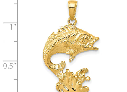 14k Polished Open-Backed Bass Fish Pendant, 31 x 18mm