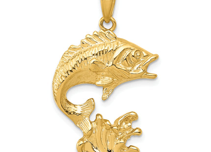 14k Polished Open-Backed Bass Fish Pendant, 31 x 18mm