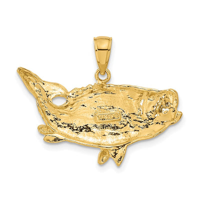 14K Polished Open-Backed Bass Fish Pendant, 31 x 18mm