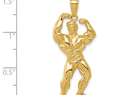 14k Solid Polished Weightlifter Pendant, 40 x 15mm