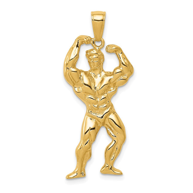 14k Solid Polished Weightlifter Pendant, 40 x 15mm