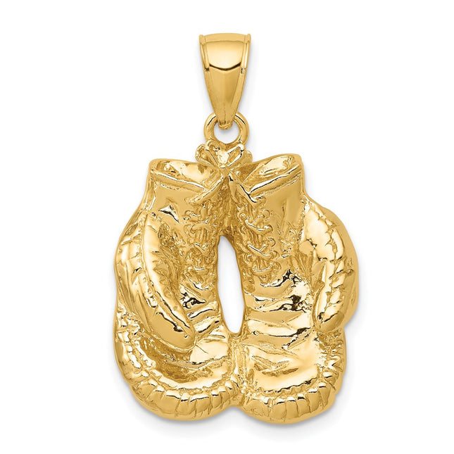 14k Solid Polished Open-Backed Boxing Gloves Pendant, 35 x 19mm