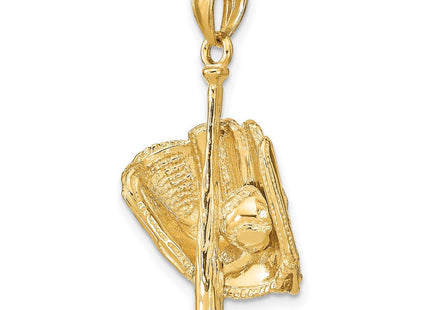 14K Polished 3-D Glove/Bat/Baseball Pendant (Style C2657)