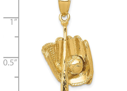 14K Polished 3-D Glove/Bat/Baseball Pendant (Style C2657)