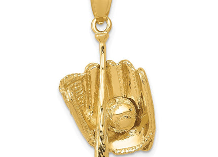 14K Polished 3-D Glove/Bat/Baseball Pendant (Style C2657)