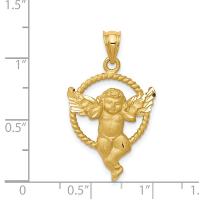 14K Satin Angel in Circle Pendant