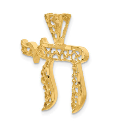 14K Filigree Chai Pendant, 28 x 22mm