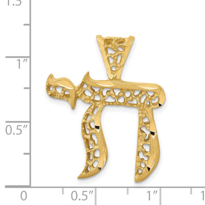 14K Filigree Chai Pendant, 28 x 22mm